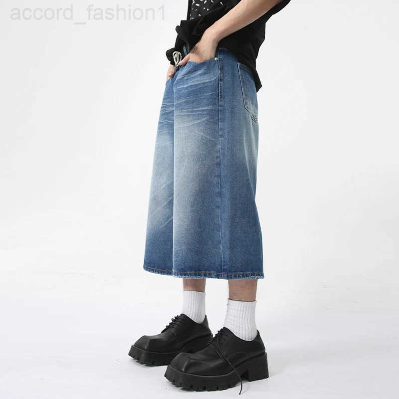 IEFB Summer New Fashion Mens Denim Shorts Casual Straight Leg Loose Wide Leg Jeans Over Knee Length Trendy Male Jorts 9C5970 H260330