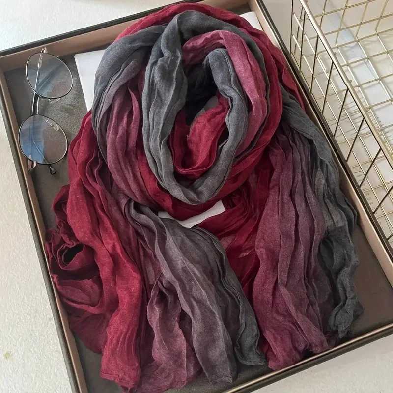 WenS Bohen Gradient Blue Scarf Lightweight Soft Breathable Ruffled Shawl Perfect for Beach Vacations Casual Outings X260328