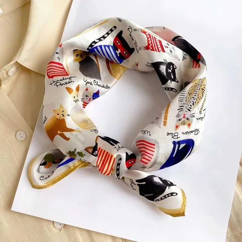 100 Mberry Silk Scarf Cute Cat Print Lightweight Square Scarf for Wen Fashion Neck Scarf Hair Fall Wens Scarves X260328