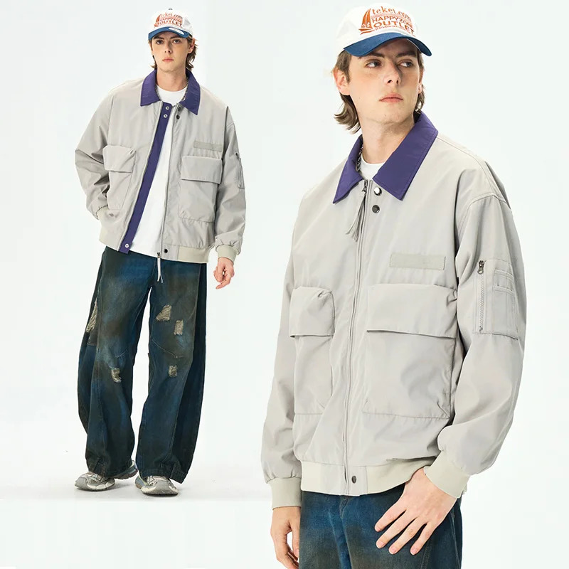Mens Spring Casual Blazer Jacket Turn-Down Collar Stylish Versatile Office Wear Lightweight Coat Trendy Man Large Pocket Jacket 260327