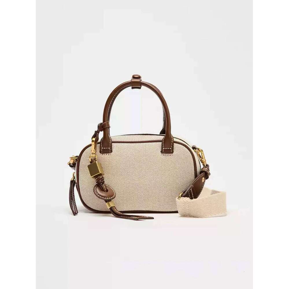 New Niche Retro Color Blocking Hand Held Stylish Crossbody Canvas PU Small Square Bag Single Shoulder Bowling B XIU LAI SI
