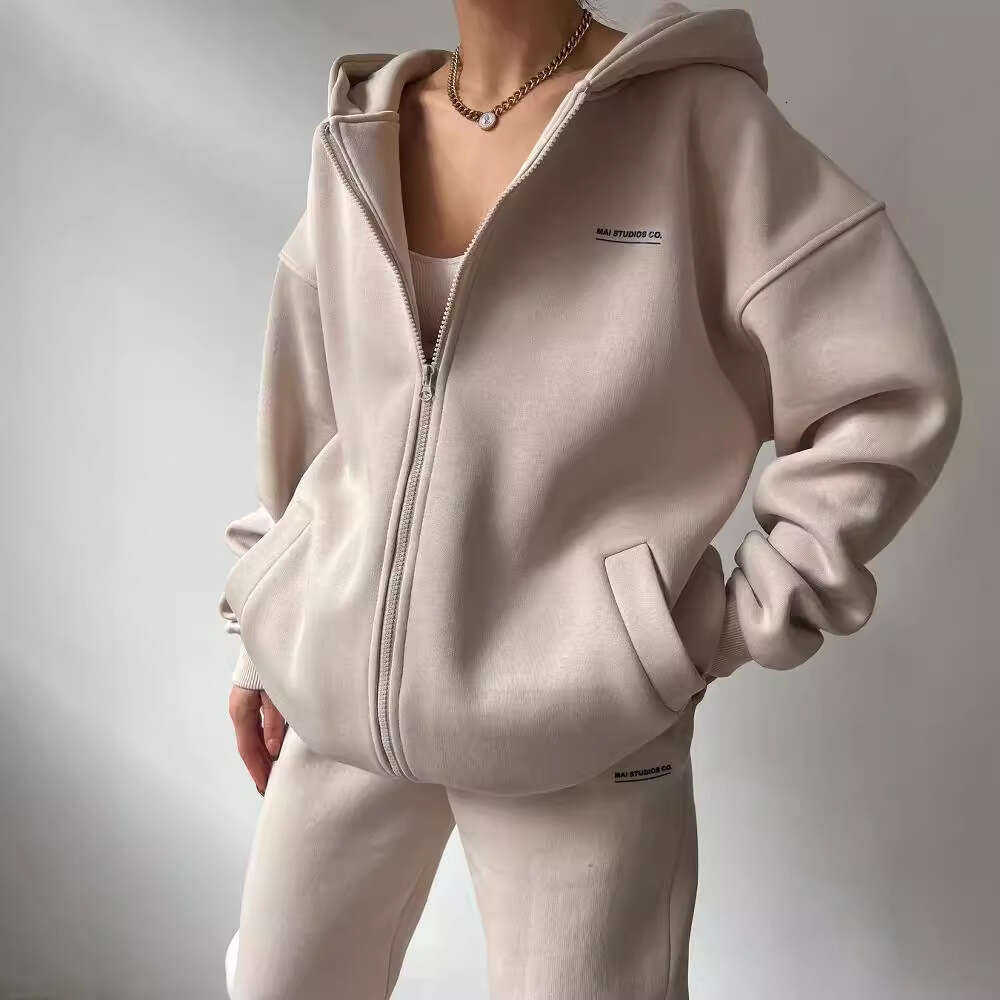 2026 Cross-Border European American Women's Long-Sleeve Fleece-Lined Sweatshirt and Pants Casual Fashion Printed Hooded Set for Women