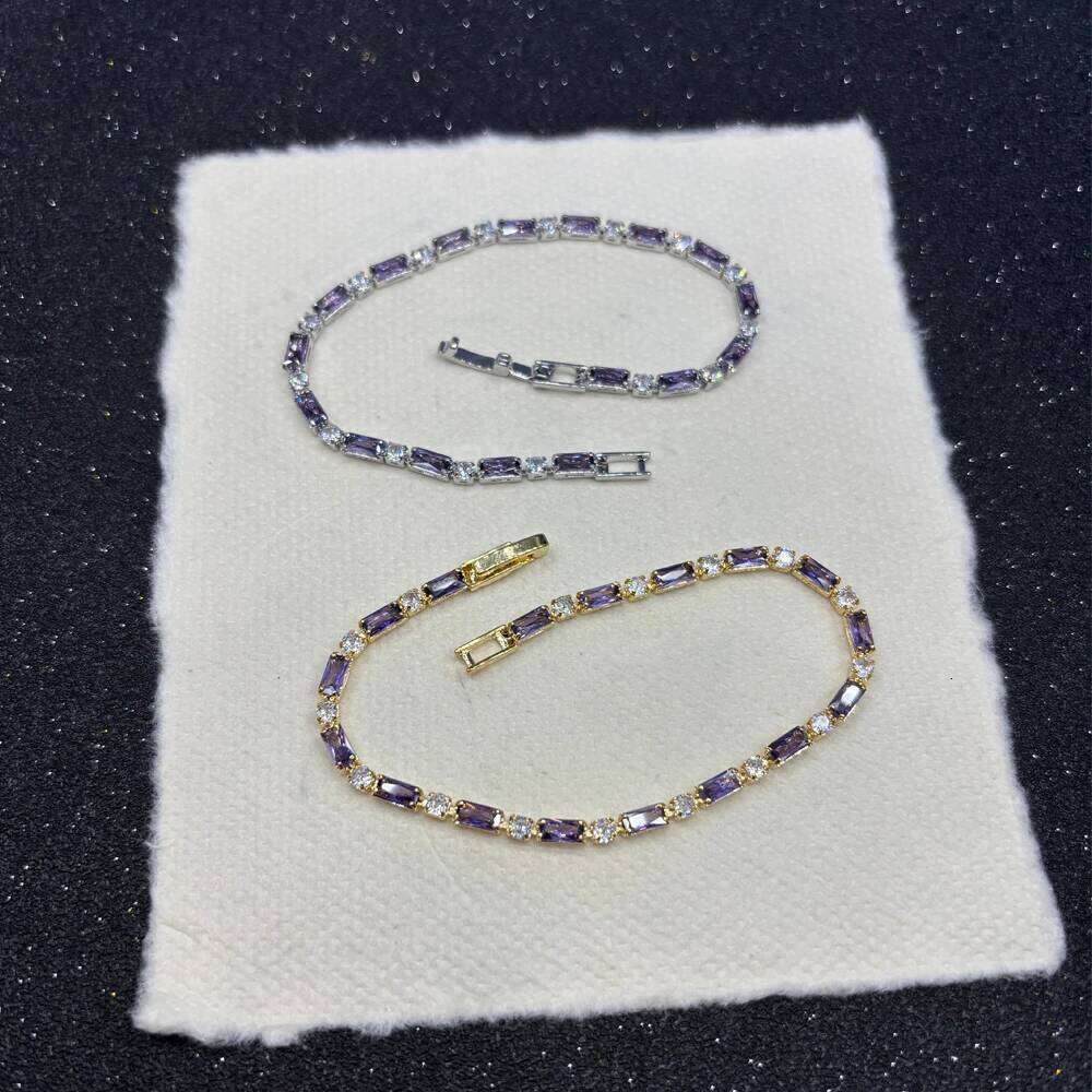 Jewelry Bracelets Purple Zircons Fashion CZ Charm Shiny Luxury Silver Color Crystal Tennis Bracelets For Women Party Wedding Jewelry Birthday Gift Vis