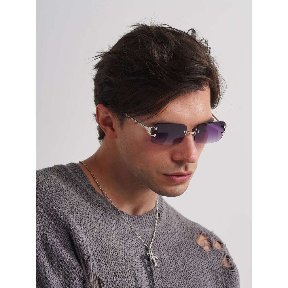 Ruiao 2026 rimless sunglasses UV400 fashion square metal glasses men women designer man's brand sun shades for outdoor 26Y0330