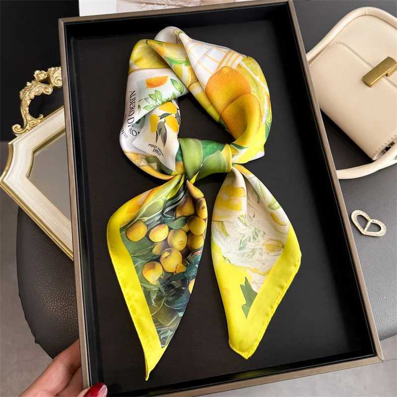 2026 New Lemon Print Silk Square Scarf Wen scarf Soft Satin Kerchief Scarves Fashion Decorate Hijab Fem band X260328