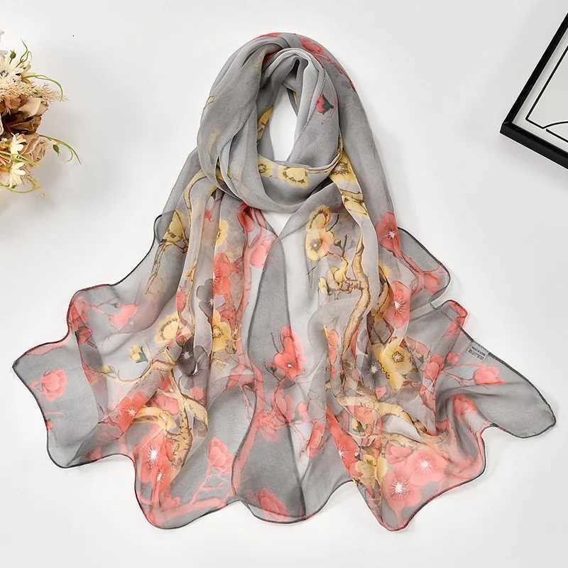 16050cm 2025 Spring New Wens Shawl Fashionable Plum Bloss Printed Scarf Thin Soft Chiffon Shawl Floral Stoles Wraps X260328