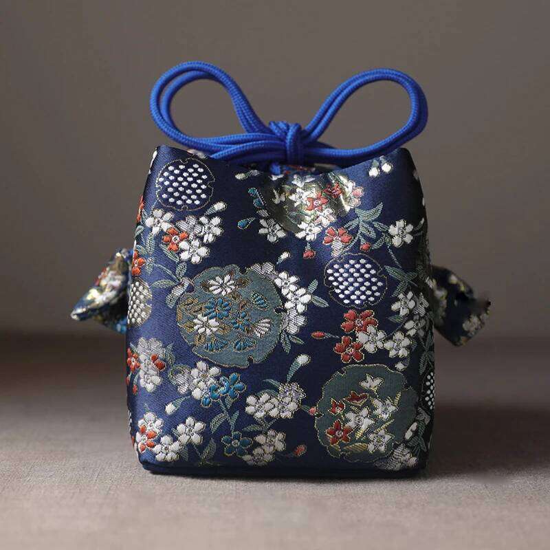 Chinese Embroidery Portable Travel Drawstring Teacup Pouch Japanese Style Cotton Cloth Tea Pot Cup Organizer Velvet Fabric Storage Bag