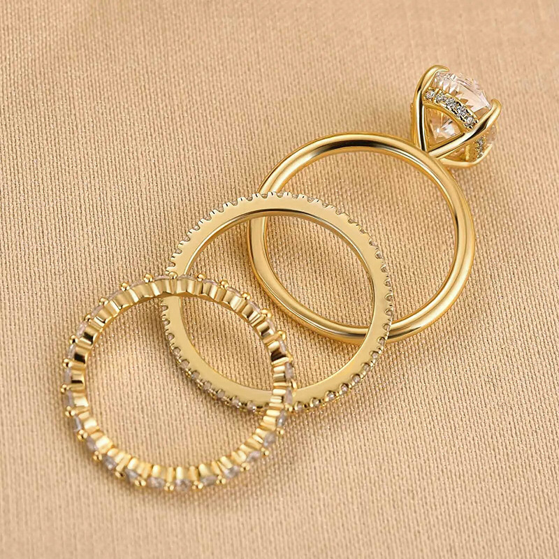 Choucong 18K White Gold Fill 3PCS Oval 5A Zircon CZ Dimaond Ring Set Solitaire Engagement Ring Stackable Eternity Bands Bridal Jewelry For Women Gift