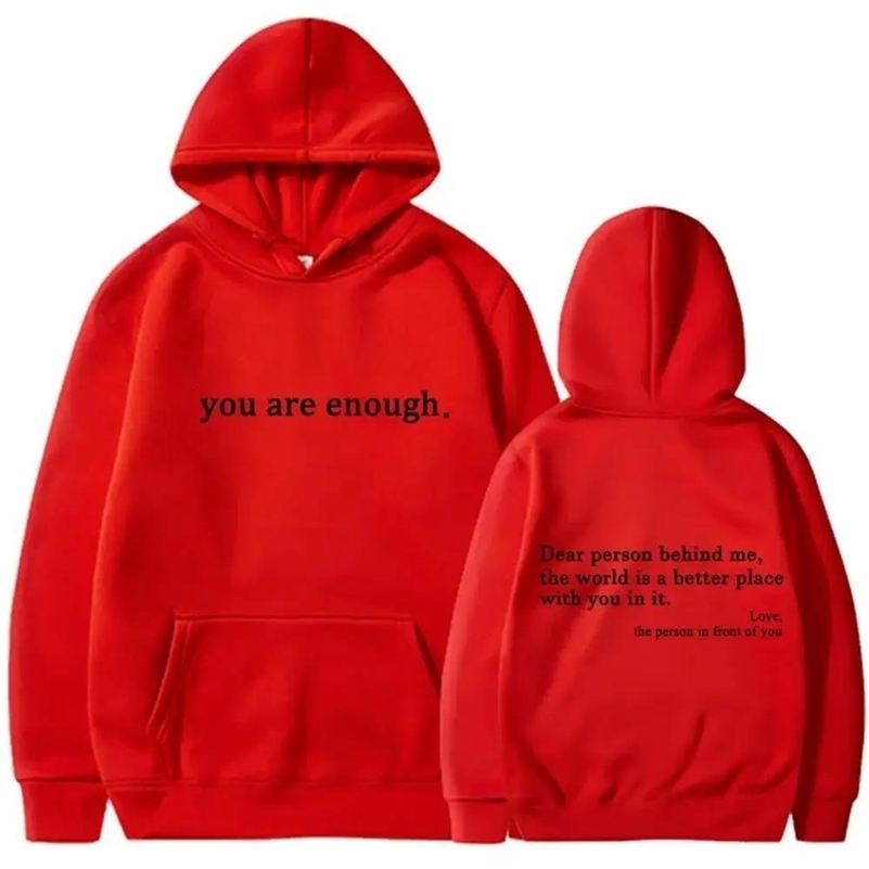 Autumn Winter Men Hooded Dear Person Behind Me You Are Enough Print Fashion Sweatshirt Hip Hop Casual Unisex Clothing 260327