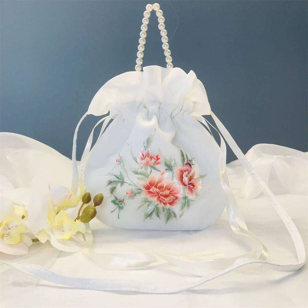 Chinese Embroidery 1Pcs New Hanfu Drawstring Handbag Satchel Embroidery Shoulder Bag Daily Portable Ancient Style Crossbody Women Girl Gift
