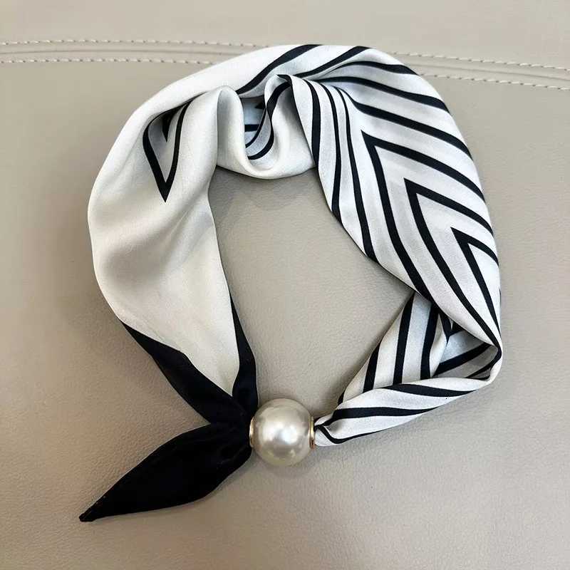 Elegant Pearl Tail Magnetic Clasp Scarf 2025 Summer New Versatile Breathable Fashion Artistic Accessory Neck Wrap Scarves X260328