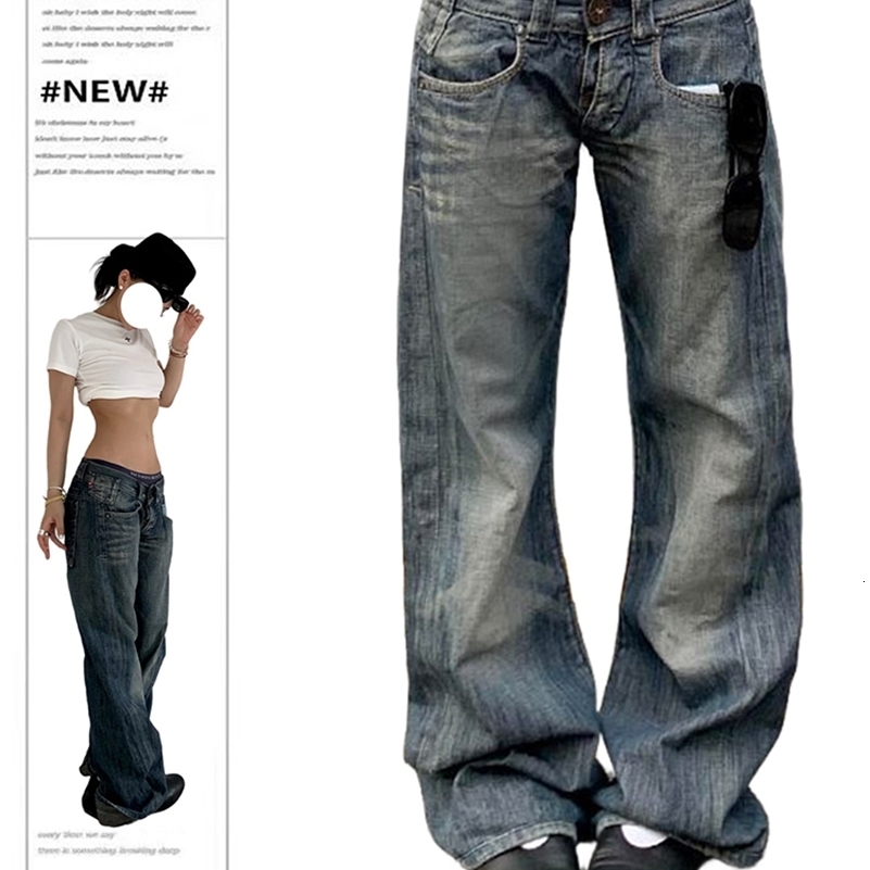 Autumn Winter Womens Low Rise Denim Pants Vintage Simple Y2K Baggy Wide Fit Jeans Harajuku Cowboy Streetwear 2000s Japanes 260327