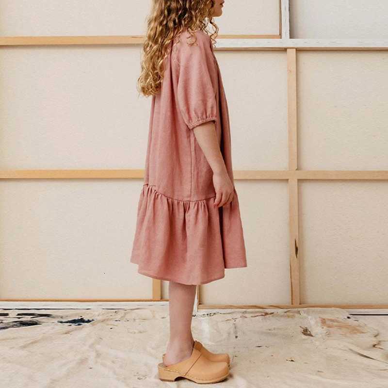 Summer Girls Soft Linen Ruffle Dress 2026 New Childrens Puff Sleeve Casual Loose Cotton And Linen Gather Dresses TZ255T260330