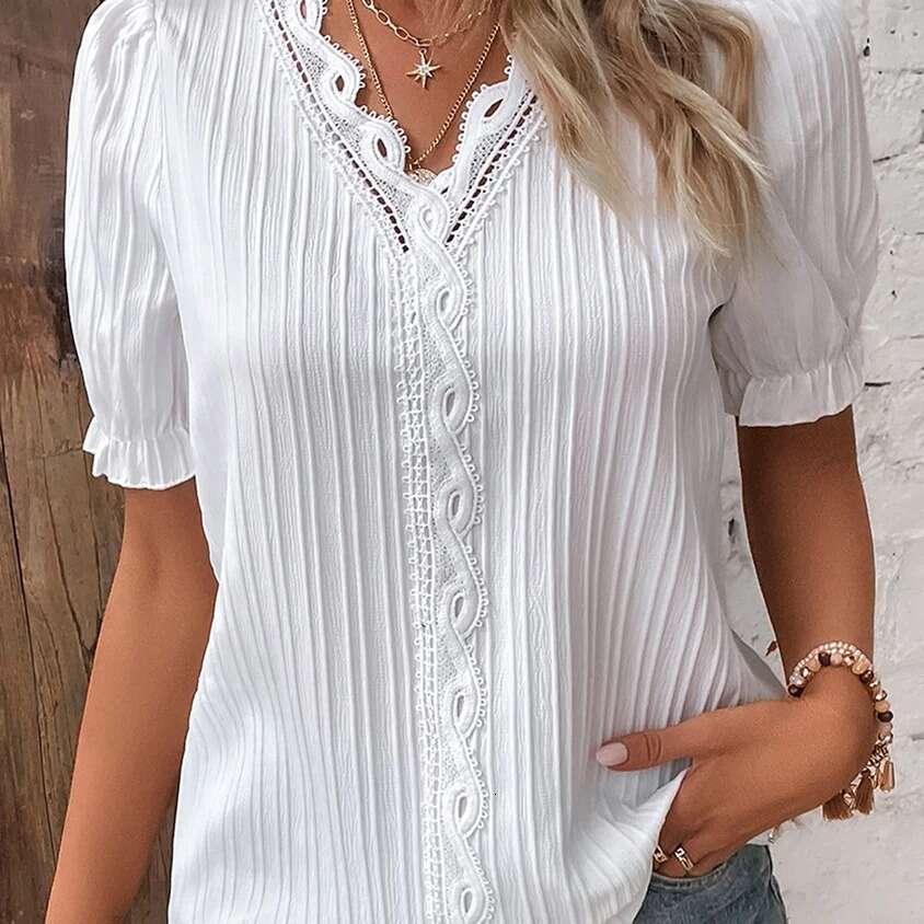 Independent website cross-border foreign trade 2026 summer new holiday fashion hollow-out short-sleeve European and American women's shirt