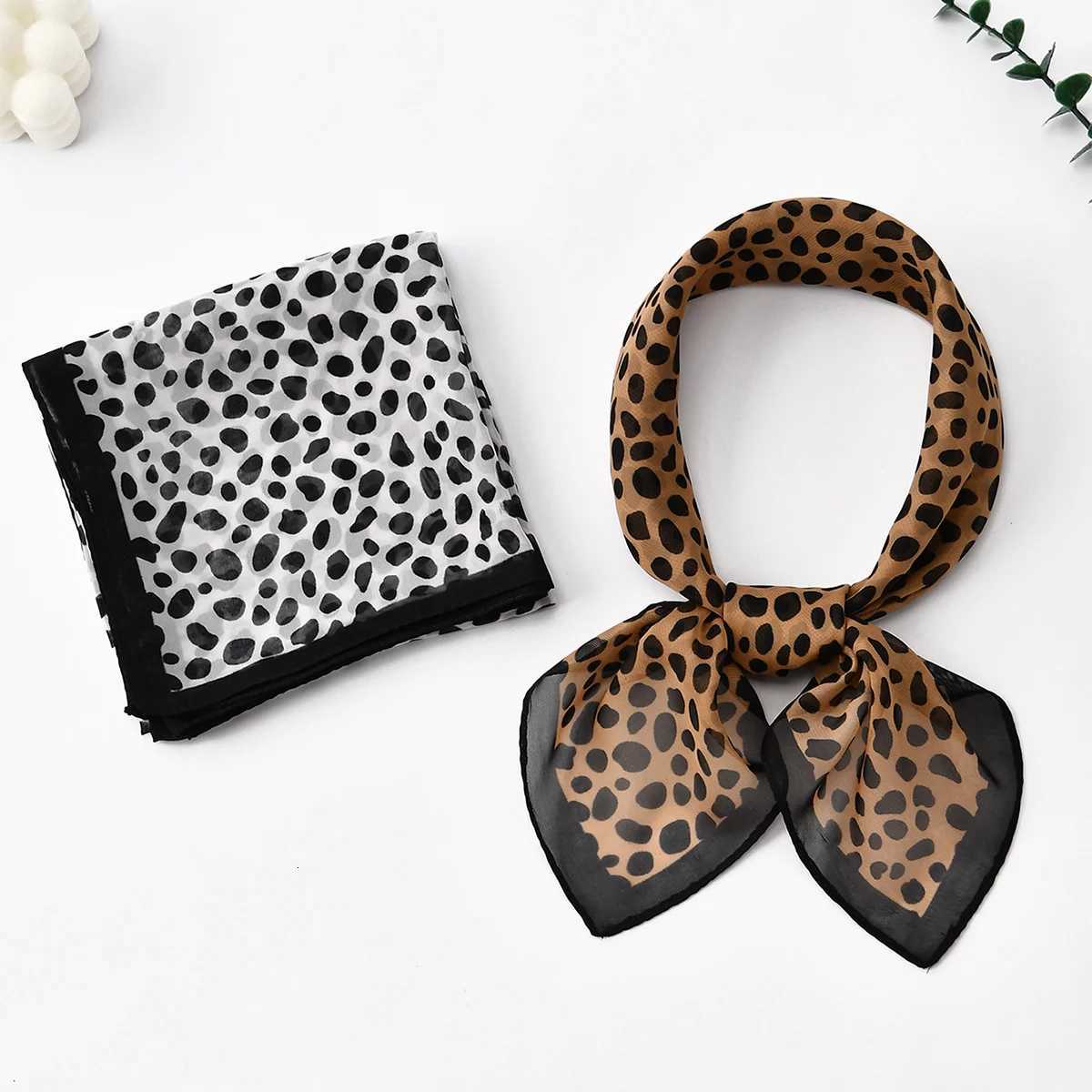 6060cm Small Square Scarf Wen Chiffon Neckerchief Fashion Leopard Printed Floral Handkerchief Hair Wrap Bag Accessories X260328