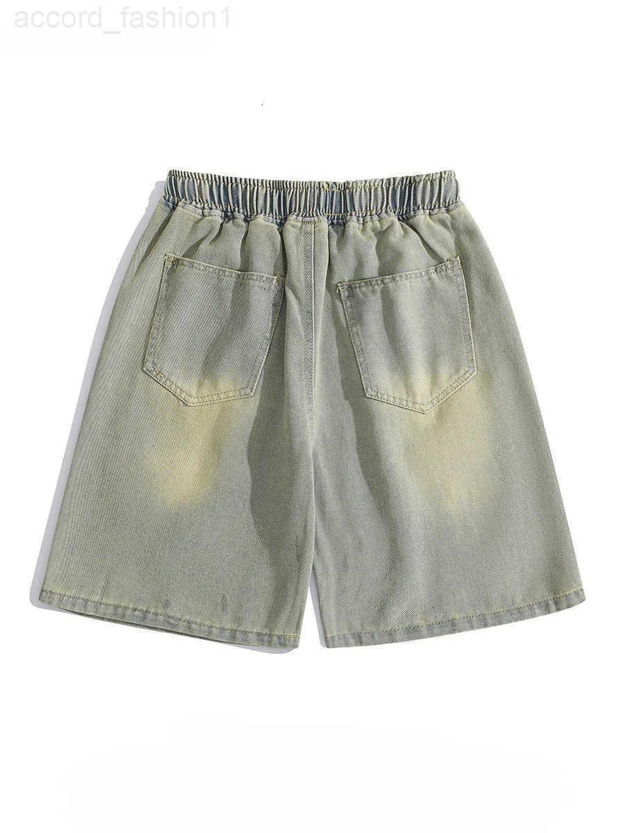 Mens Summer Patchwork Denim Shorts Trendy Brand High Street Drawstring Elastic Waist Casual Loose Versatile Five-quarter Pants H260330