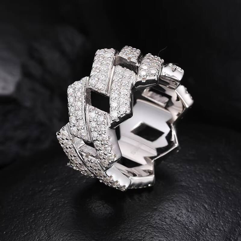 S925 Sterling Silver Brilliant Cut Moissanite Ring, Prong Setting, Hip Hop Trendy Style, Unisex Ring