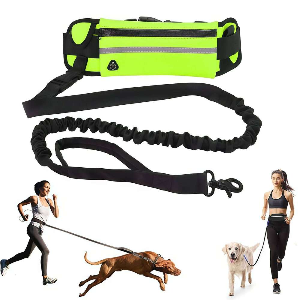 Running Nylon Pet Leash with Waist Bag Retractable Elastic Dog Traction Rope Reflective Belt Buckle