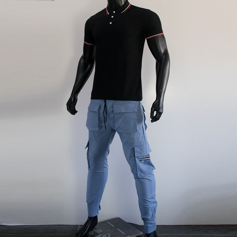 Men's polo shirt top, work pants, short-sleeve, turn-down collar, cross-border e-commerce sports casual suit, cotton, summer trendy style