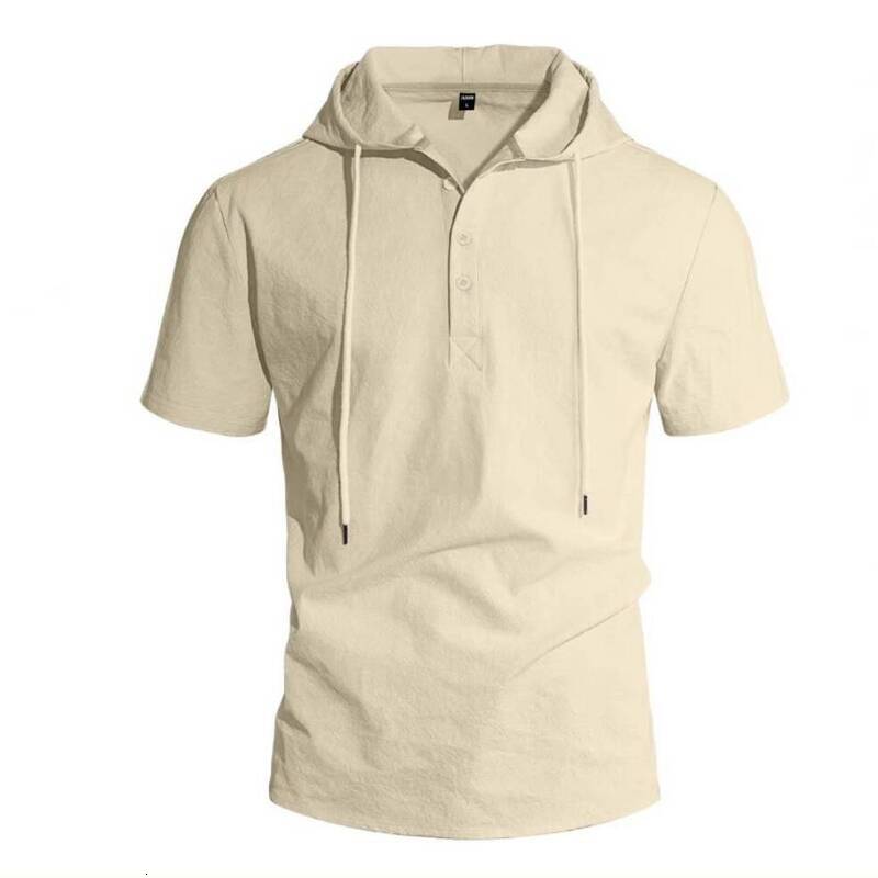 Designer t shirt mens tshirt High Quality MensT-Shirt Linen Henley Hooded T Shirt Short Sleeve Solid Color Casual Beach Wear Tee Men Clothing