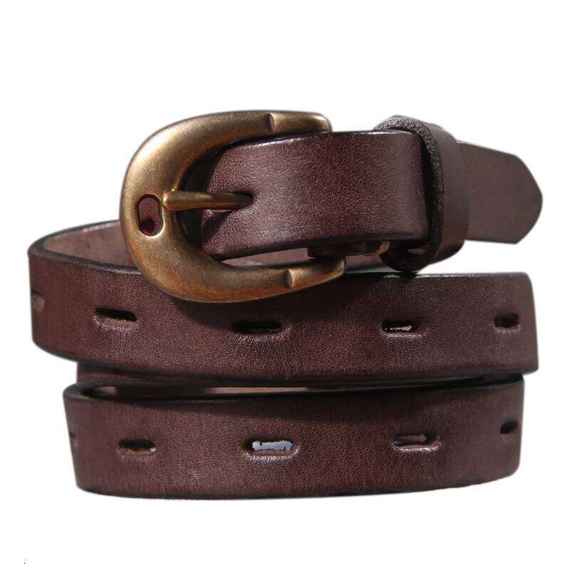 Retro Genuine Leather Women's Pure Copper Button Western Cowboy Style Brands Jeans Fashion Women Belt Chunjinqiuli
