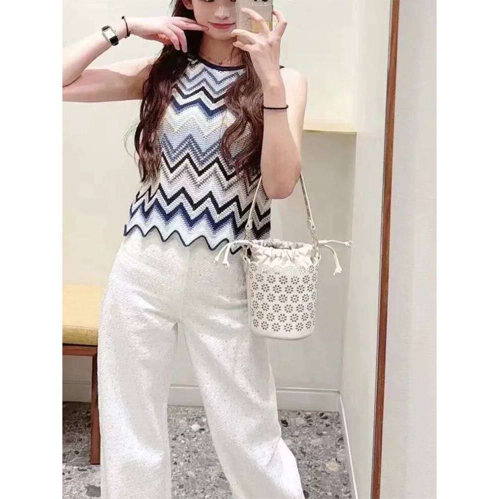 Contrasting Wave Pattern Women Clothes Sleeveless O-Neck Sweater Vest Tank Top Or Casual Long Pants For Female Mdng260330