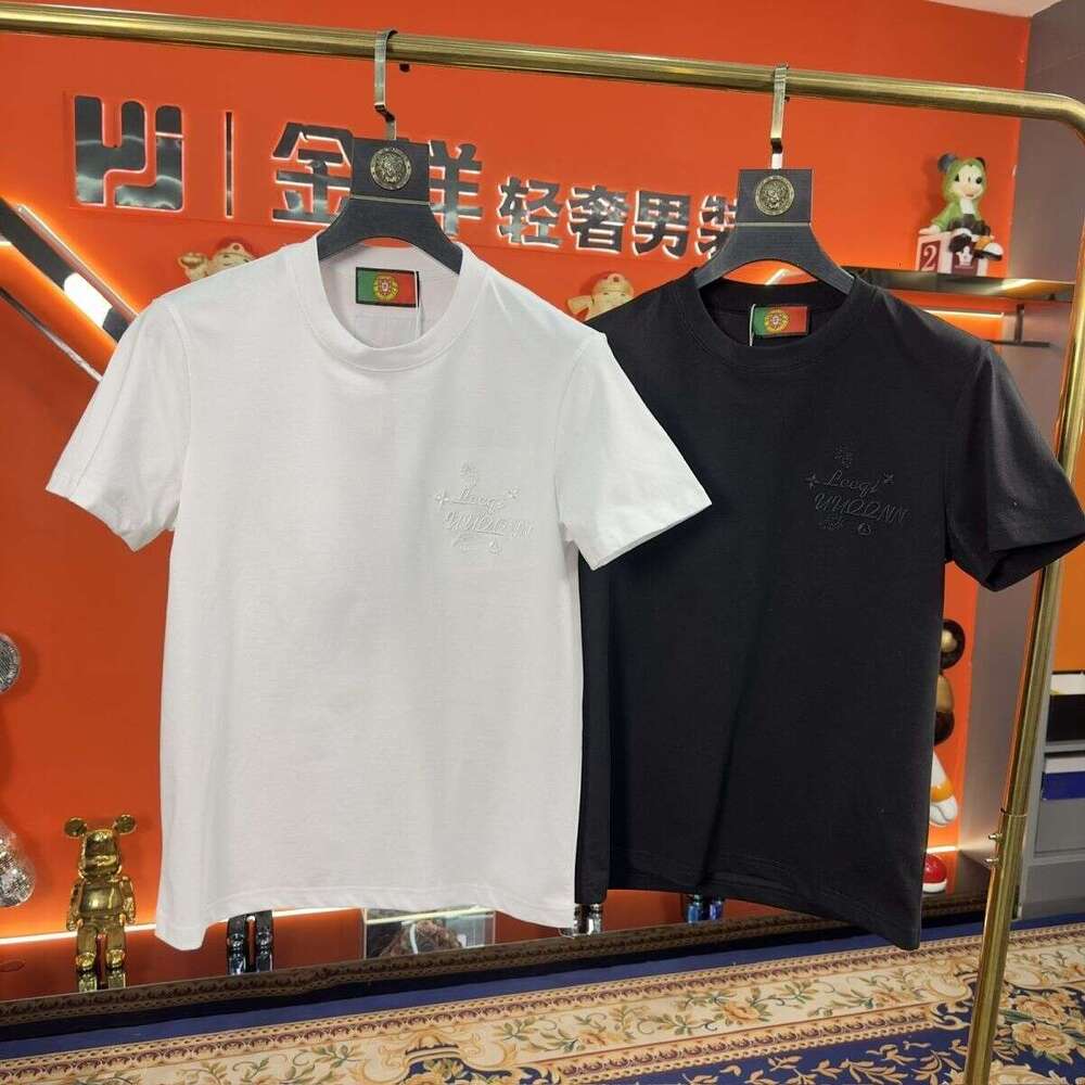 New Men's Round-Neck Embroidered Summer Casual Fashion T-Shirt, Half-Sleeve Top, Trendy Brand Versatile Short-Sleeve Shirt Asia Size