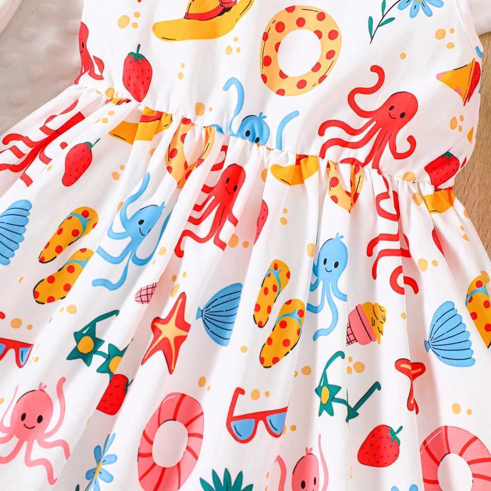 Girls summer vacation style printed casual dressT260330