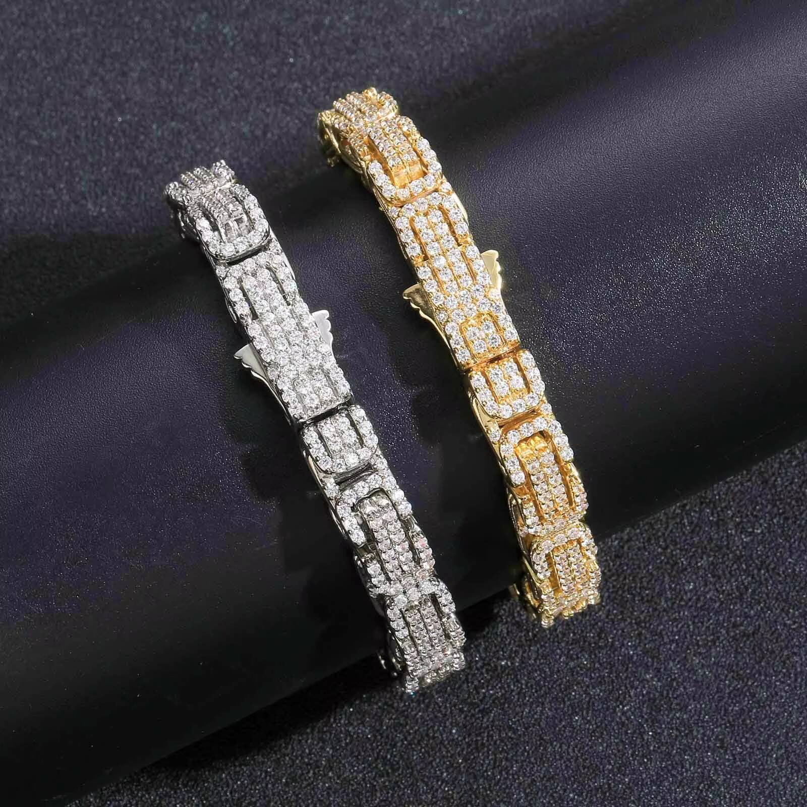 European Hip Hop Byzantine Bracelet Inlaid Moissanite Chain Three-Dimensional Mens Personality Trend Cross-Border