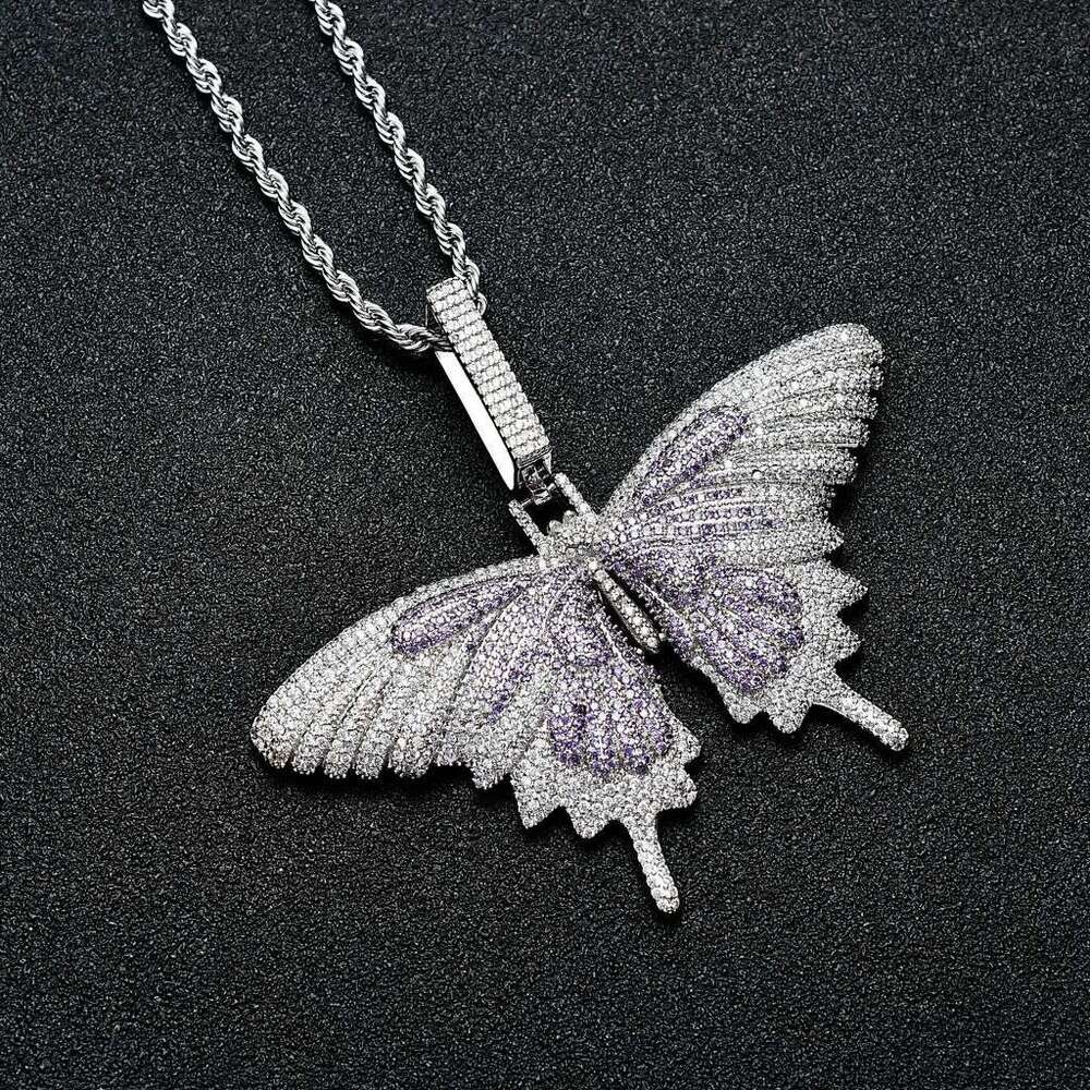 American Hip-Hop Style Zircon Large Pendant, Micro-Inlaid Zircon, High Aesthetic Value Colorful Butterfly Necklace For Men And Women