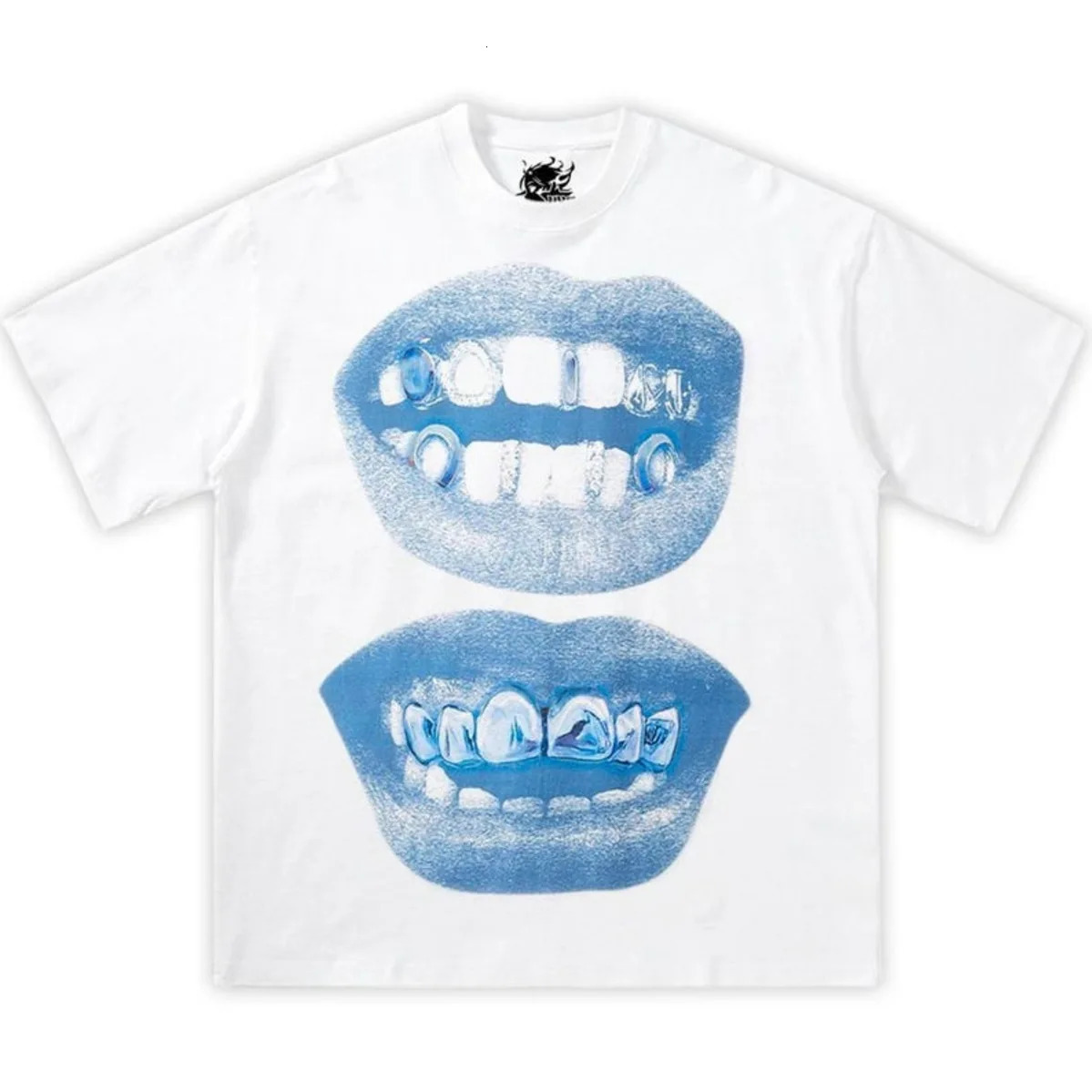 Blue Lip Print Plaid Square T Shirt Oversized Graphic Tee 2000s Style Funny Christmas Gift Shirt Meme Rap s T Shirt 260327