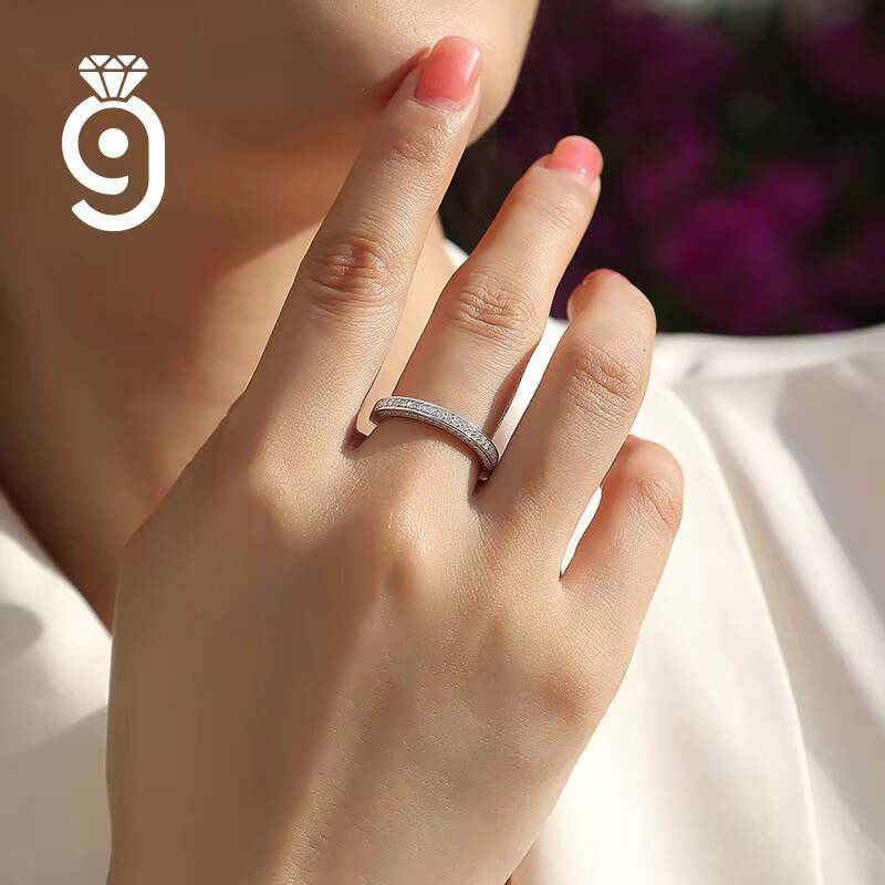Two-Row Eternity Moissanite Ring Minimalist Bridal Stackable Ring for Wedding Everyday Wear