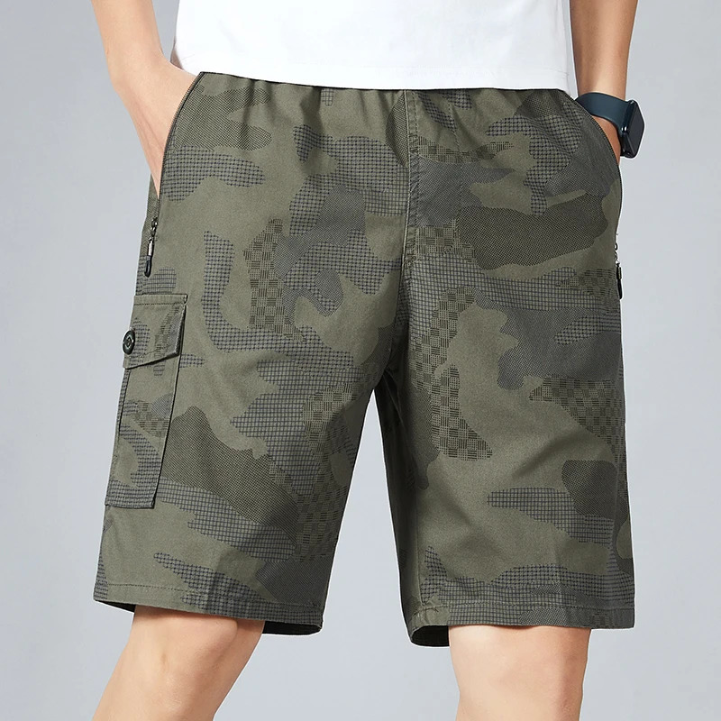 Mens Camo Shorts Elastic Waistband Casual Cargo Shorts Hiking Running Male Clothes Athletic Plus Size Y2K Knee Short Pants 260327