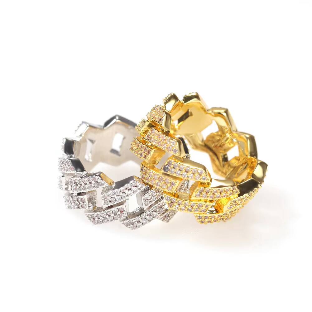 Mens Luxury Gold Silver HipHop Diamond Ring with Round Cuban Link Chain Band Featuring Iced Out VVS Moissaniteia Stone Design Jewelry