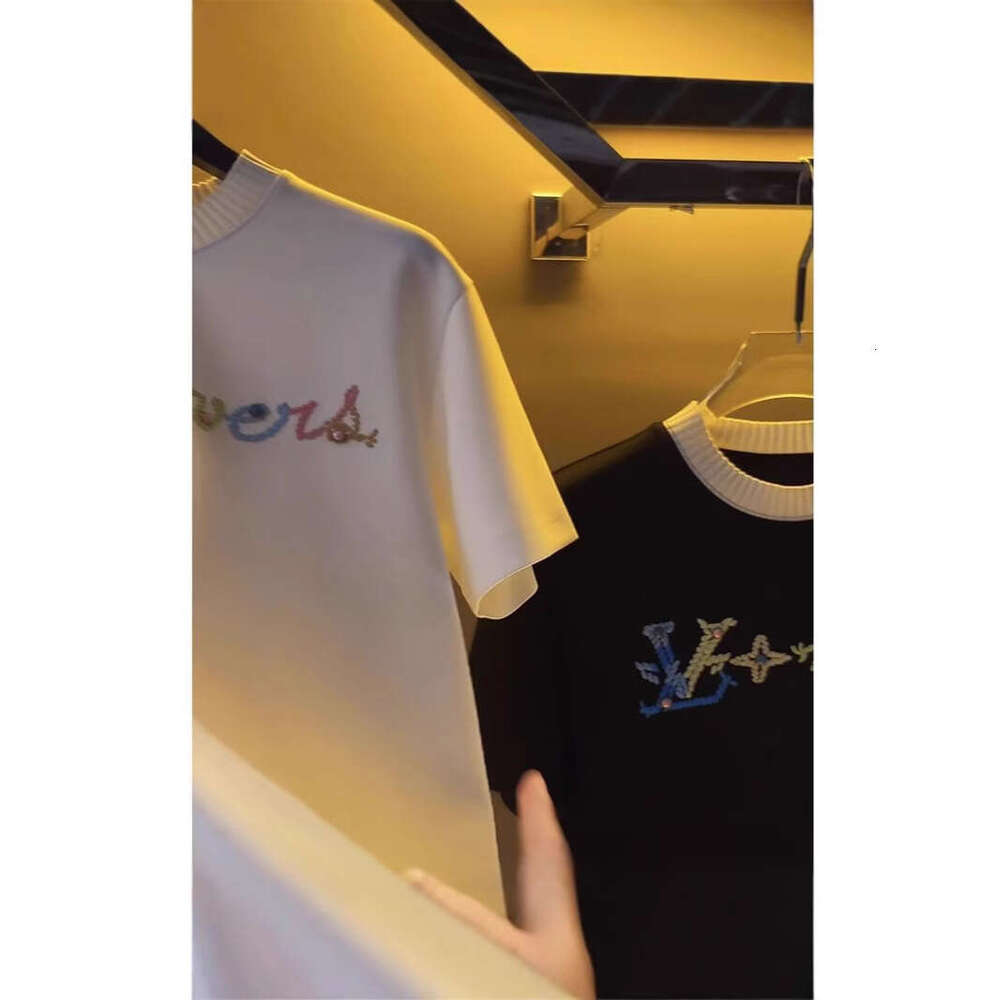European Trendy Brand Short Men's Pure Cotton T-Shirt Loose Round Neck Letter Embroidery Half Sleeve Tee Fashion Casual Top