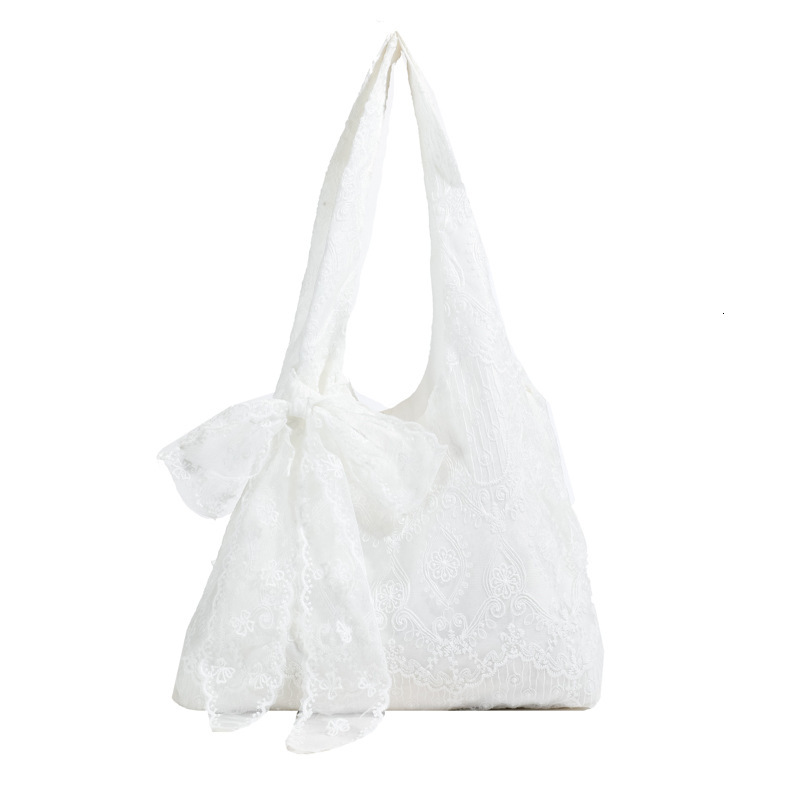 Free Shipping High Value Lace Embroidery Shoulder Bag for Women Cute Bowknot Tote Bag Casual Beach Handbag