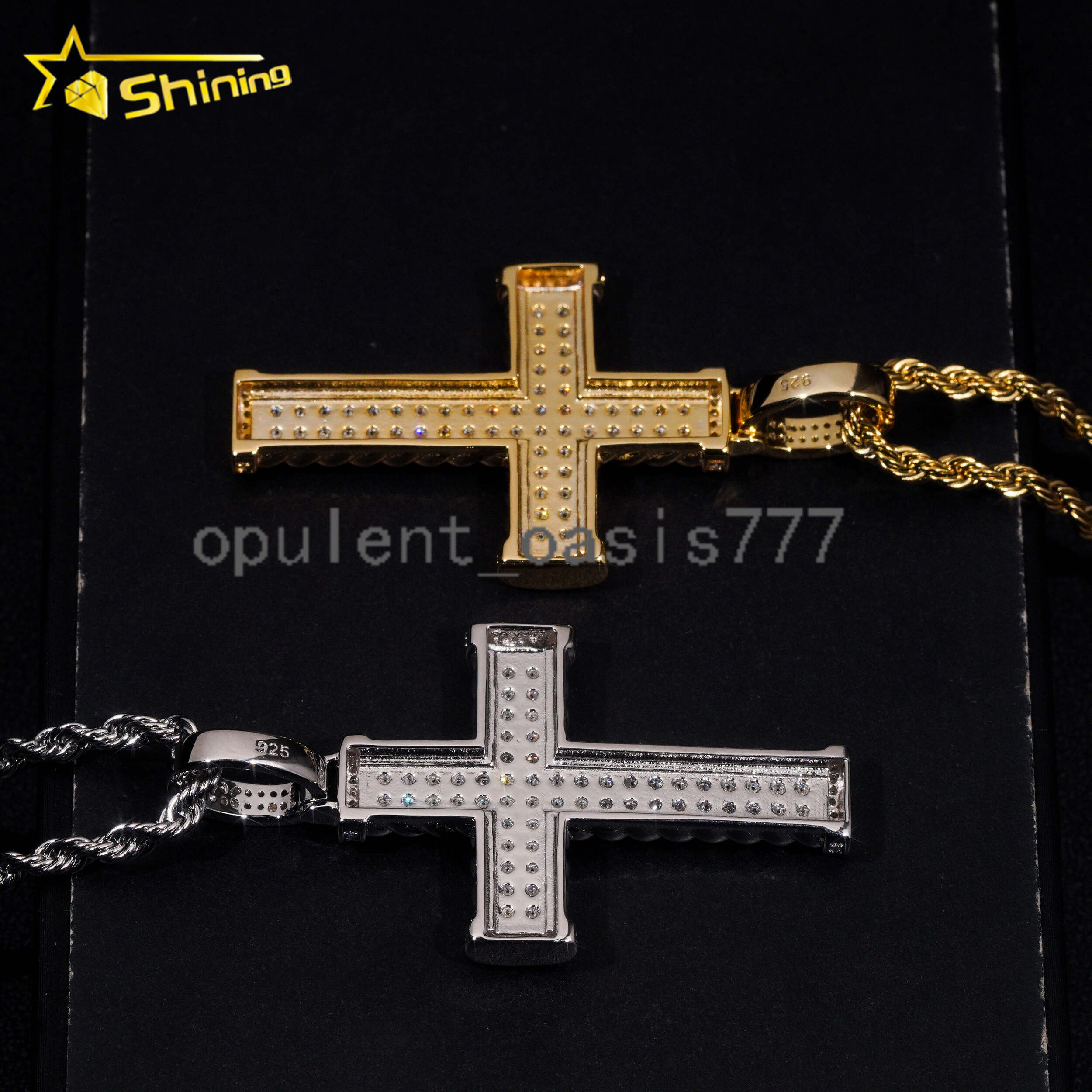 Wholesale Price GRA Certificate 925 Sterling Silver Gold Plated Hip Hop Moissanite Cross Pendant Men Fine Jewelry Charm Pendant
