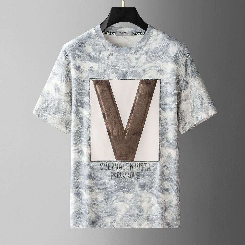 European Station luxury Summer New Short-Sleeve T-Shirt Men, Premium High-End Letter Print Half-Sleeve Tee Top for Men