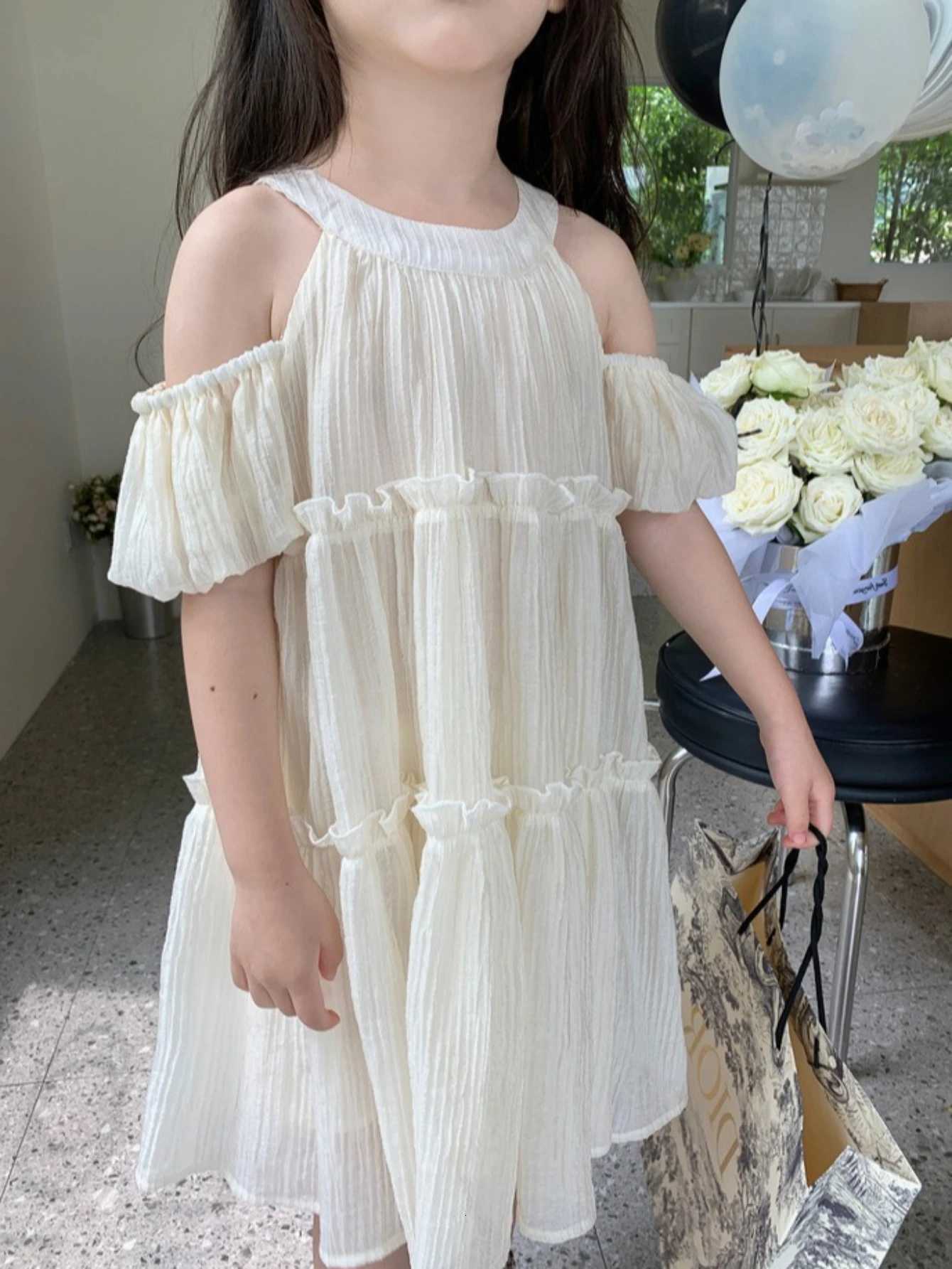 Girls Off Shoulder Dress Kids Birthday Party Princess Dress Tiered Ruffle Layered Gown for Little Girls Elegant Festive VestidosT260330