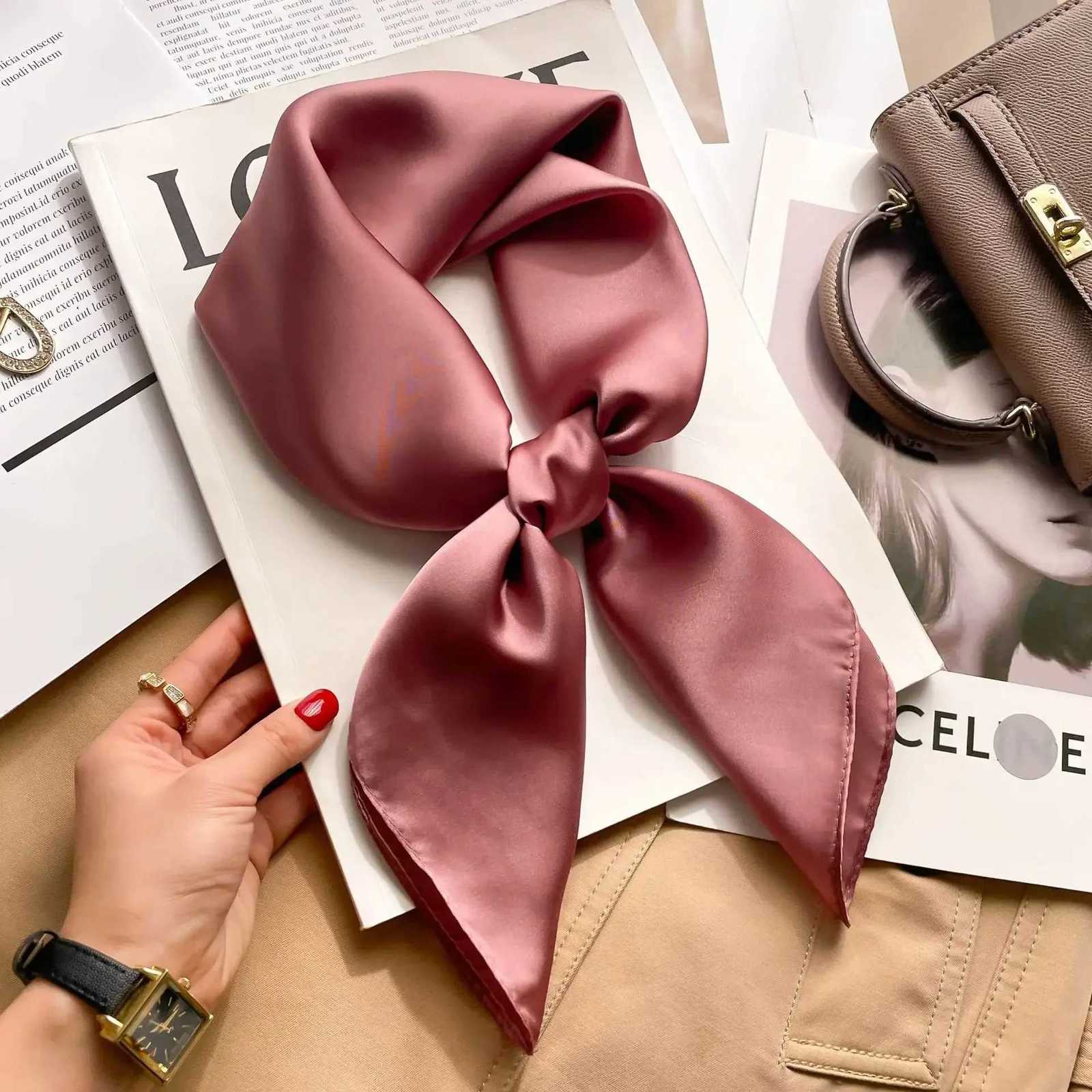 70cm Solid Neckerchief Hijab Scarf For Wen Silk Satin band Hair Scarves Fem Square Shawls Scarfs For Ladies X260328