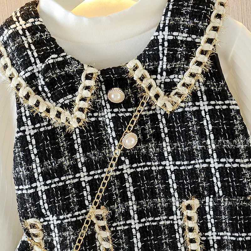 Girls Casual Dresses Plaid Dress Puffy Sleeve Shirt Bear Decoration Kids Dresses for Girls 2 To 6 Years Girls ClothesT260330