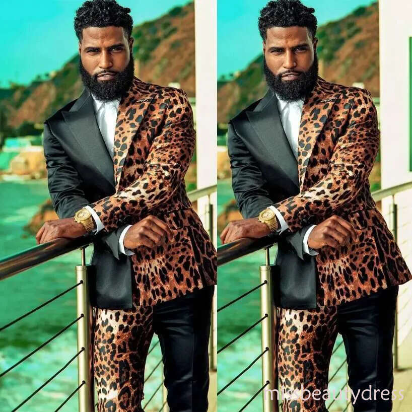 Unique Leopard Men Wedding Tuxedos 2 Pieces Groom Pants Suits Party Prom Jacket Business Wear Outfit traje hombre ZD10