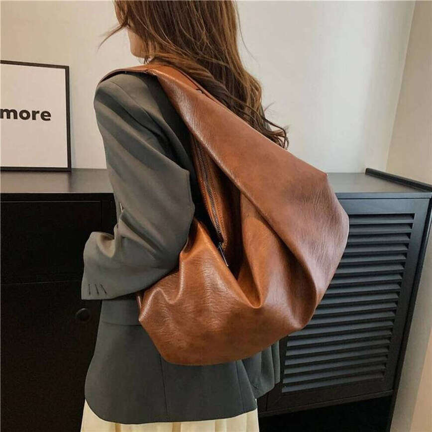 OLOEY Big Black Shoulder Bags For Women Large Hobo Shopper Solid Color Quality Soft Leather Crossbody Handbag Lady Travel Tote Bag Practical Package P
