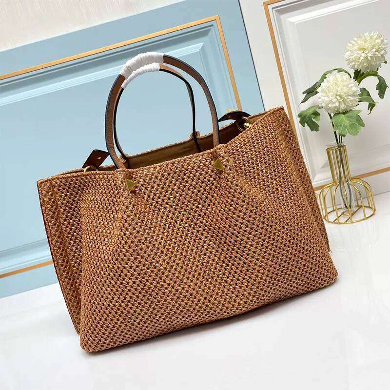 Summer Woven Beach Lady Fashion Large Capacity Tote Bag Travel Vacation Handbag Shoulder Crossbody Handheld Casual Female
