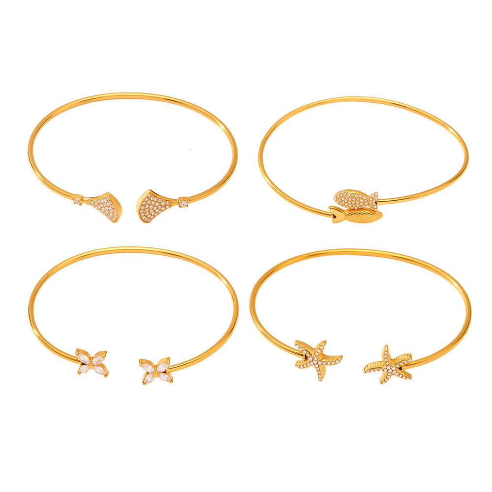 New Starfish Small Fish Full Diamond Ocean Style Series Bracelet Elegant Personality Women's Wristband Jewelry