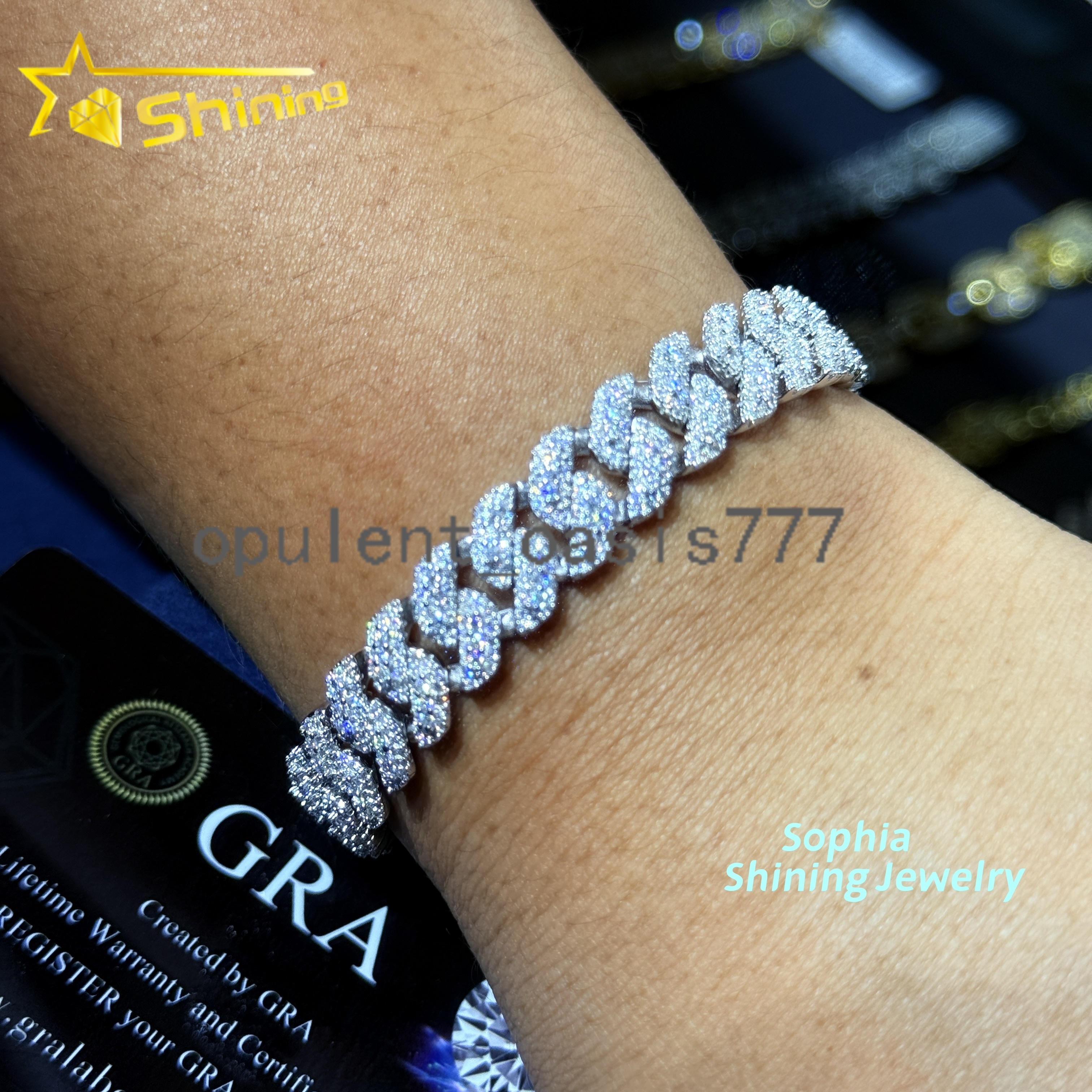 10MM S925 Silver Fine Jewelry Necklace Chain Hip Hop Iced Out Halo Design Miami Moissanite Cuban Link Bracelet
