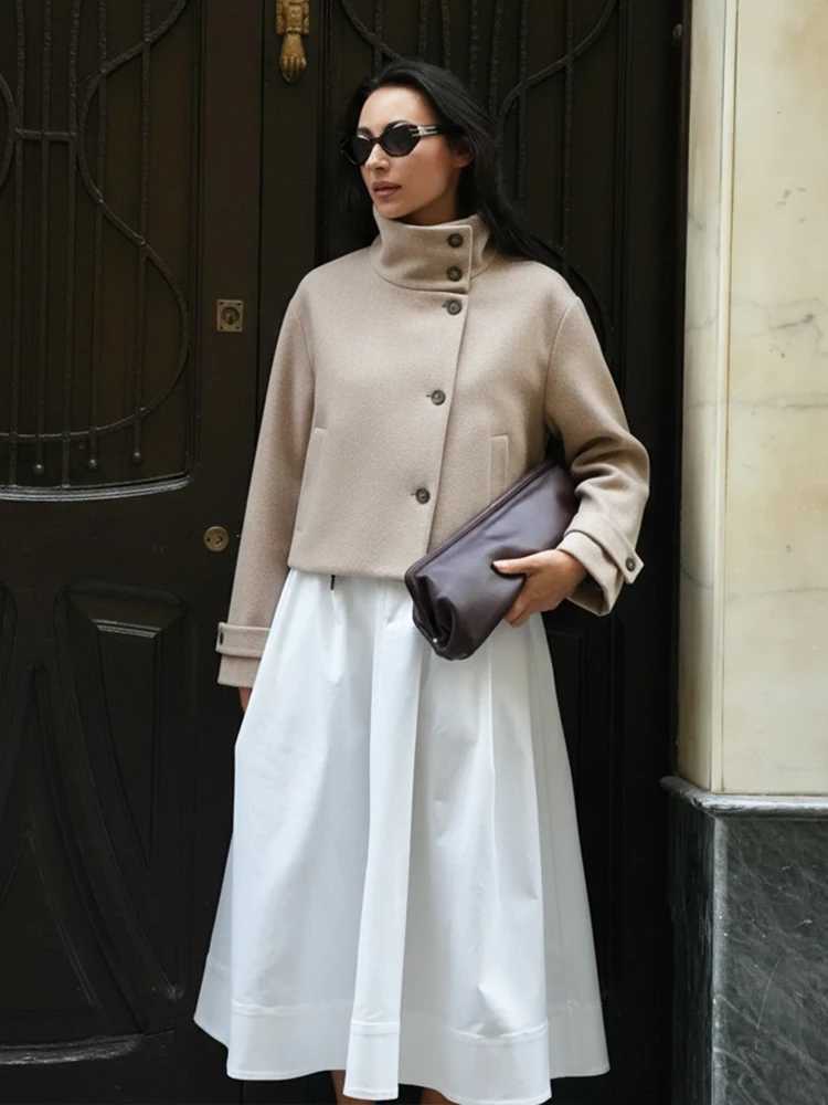 HH Spring Elegant Women Stand Collar Jacket 2026 Long Sleeve Pocket Button Single Breasted Loose Coat Female High Street OutwearT260328