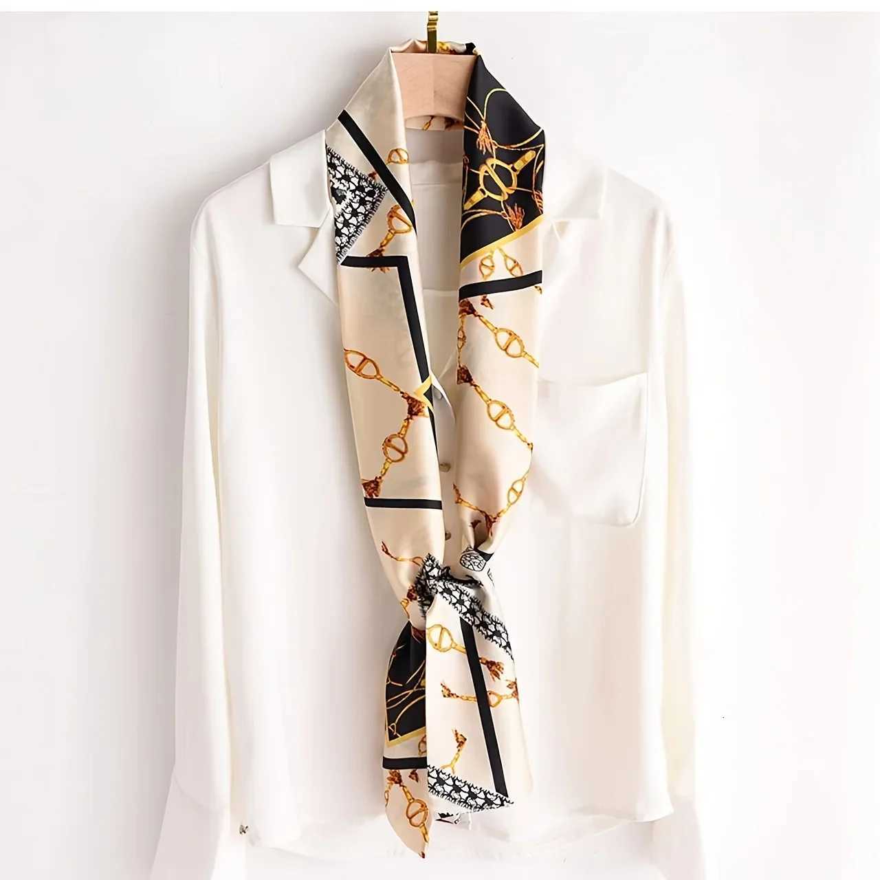 New Women Silk Feel Printed Design Scarf Shawl Fashion Luxury Long Narrow Small Silk Scarves Ladies Headband Headscarve Z260330