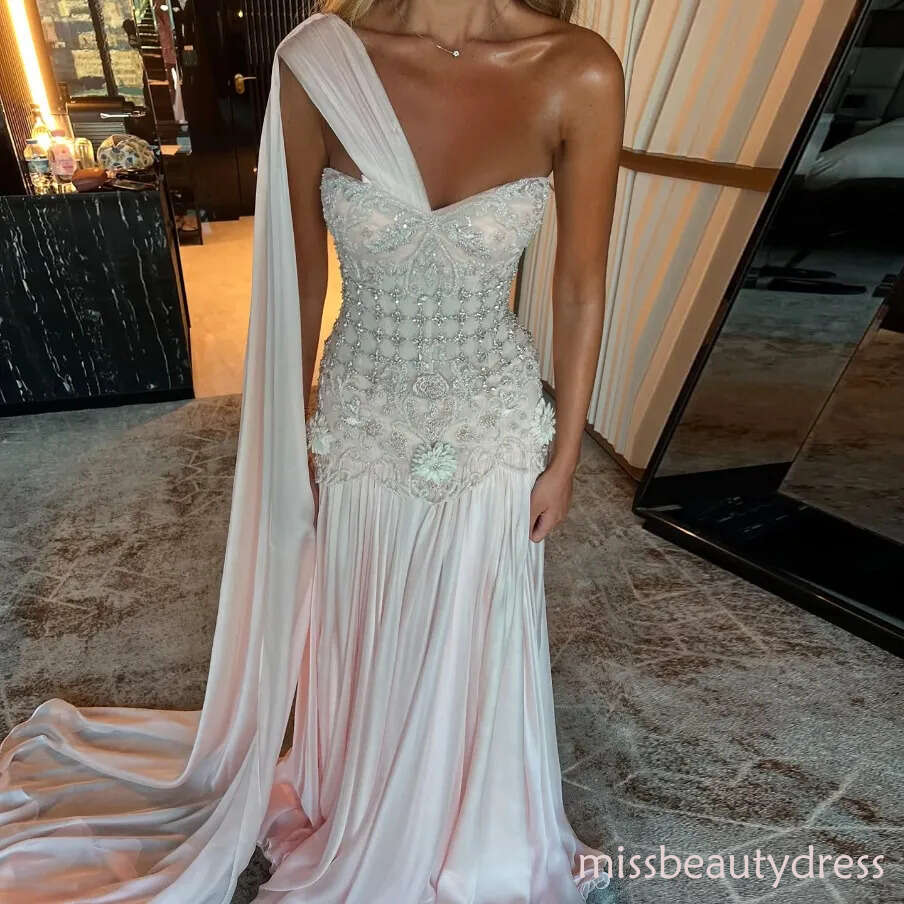 Sharon Said Elegant One Shoulder A Line Evening Dress with Cape 3D Flowers Crystal Beaded Formal Party Gowns Customized M30 ZD10
