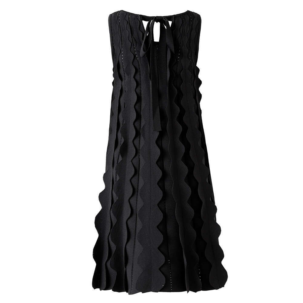 Designer sleeveless vest, long skirt, ultra-fine 3D circular decoration, tie collar, q26 knitted elegant dress